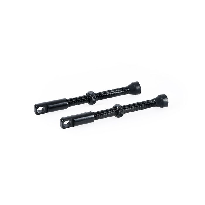 TUBELESS VALVES - Tubeless Alloy Valves 60mm Black, 2 per card, removable valve cores, fits up to 9mm valve drilling - Oxford Product - VP160BK